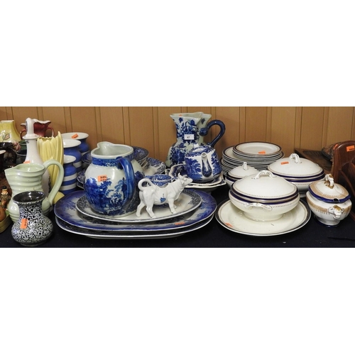 67 - Mixed Victorian and later ceramics including a Victoria ware ironstone blue and white water jug, blu... 