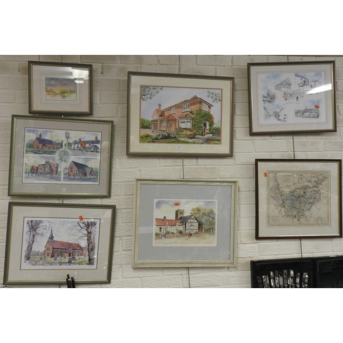 7 - Pamela Ryan 'Cob Hall, Huxley', watercolour, signed and framed; also a J. L. Buck watercolour 'Old T... 