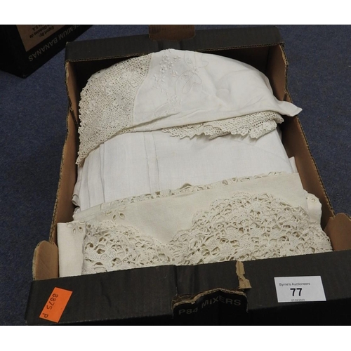 77 - Small amount of white linens including embroidered linen (1 box)