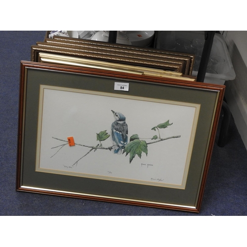84 - Mixture of framed prints including Ronnie Hughes 'Baby Blue' limited edition print, signed in pencil... 