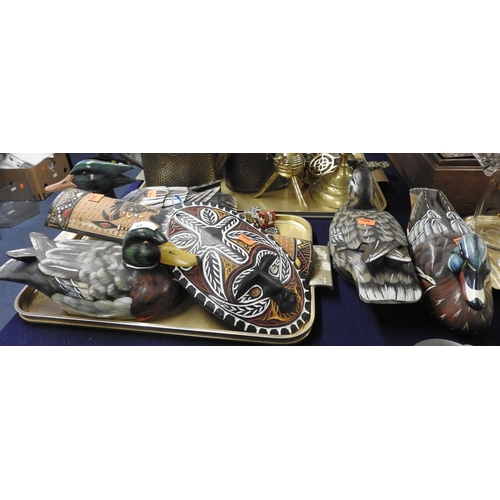 91 - Mixed Mexican tribal masks and figure and four carved and painted wooden ducks