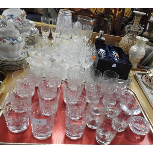 115 - Mixed glassware including two boxed Stuart pedestal mounted wine glasses, further Stuart pedestal wi... 