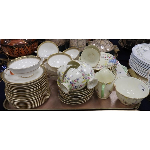 135 - Foley floral decorated tea wares; also Royal Doulton Clarendon pattern soup bowls, saucers and side ... 