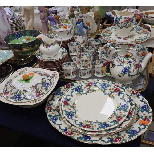 139 - Royal Cauldon Victoria pattern tea service with additional serving plates and tureen (1 tray)