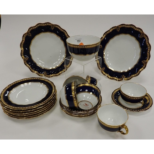 153 - Royal Crown Derby blue bordered and gilded tea service, pattern no. 4303 (no milk jug), (21 pieces)