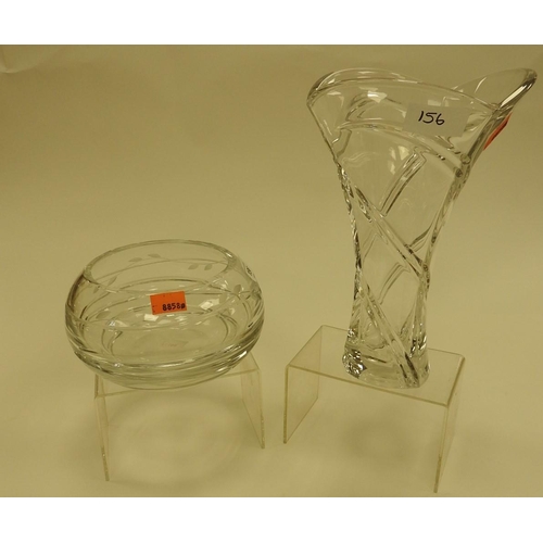 156 - Heavy based cut glass swirl patterned bowl, also a Waterford Marquis vase (2)