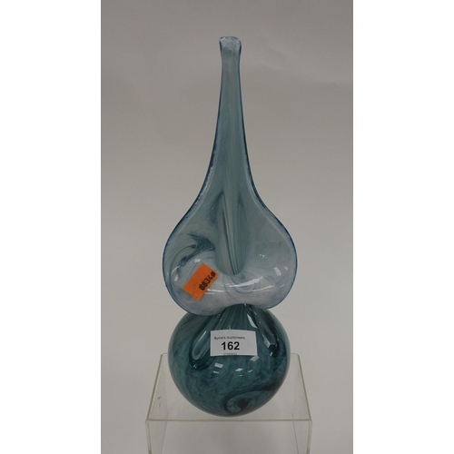 162 - Unusual art glass blue swirl pattern stem vase in the form of an orchid