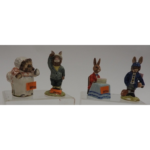 164 - Three Royal Doulton Bunnykins figures including 'Happy Birthday', also a Beswick Mrs Tiggywinkle (4)