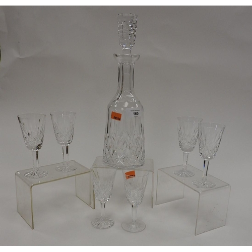 165 - Waterford Crystal liqueur decanter and six matching pedestal glasses (7)