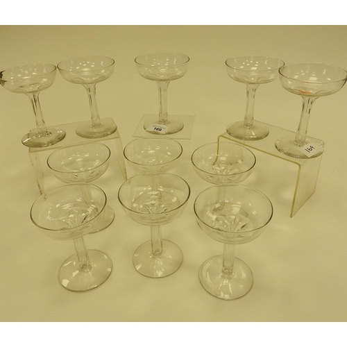 169 - Eleven Edwardian cut glass hollow stemmed champagne coupes