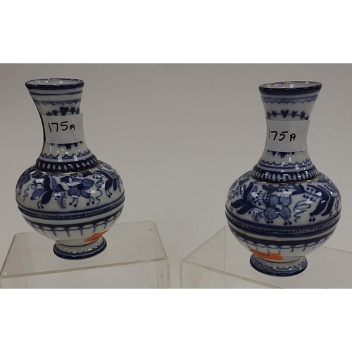 175a - Pair of Dresden blue and white floral decorated posy vases