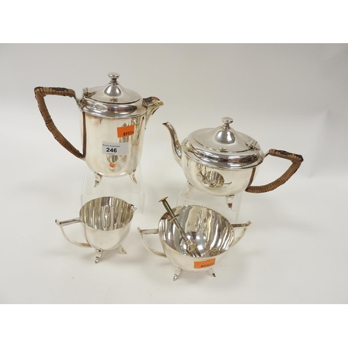 246 - Lee & Wigfull silver plated cane handled four piece tea service, and a pair of Swedish white metal s... 