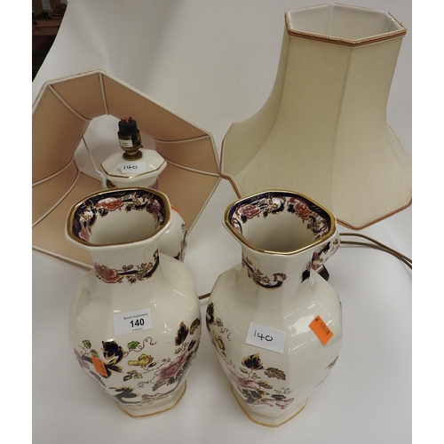 140 - Pair of Masons Mandalay pattern vases and two table lamps (4)