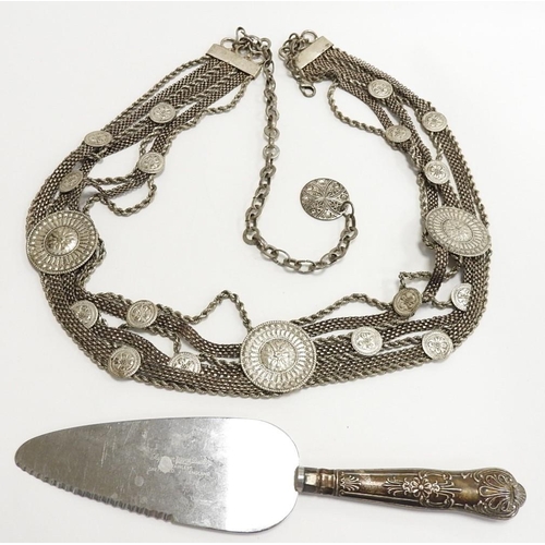 270 - Silver handled Kings pattern cake slice, decorative Middle Eastern metal belt