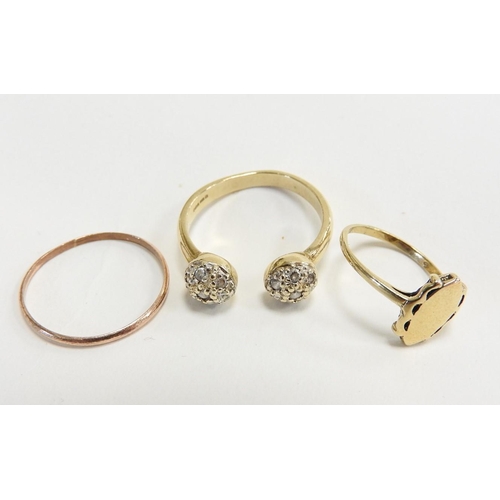 311 - 9ct gold and diamond pave set torc style dress ring; also a child's 9ct gold signet ring and a gold ... 