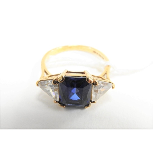 315 - 9ct gold white and blue stone dress ring in an Art Deco style, ring size 'Q', weight 4.1g