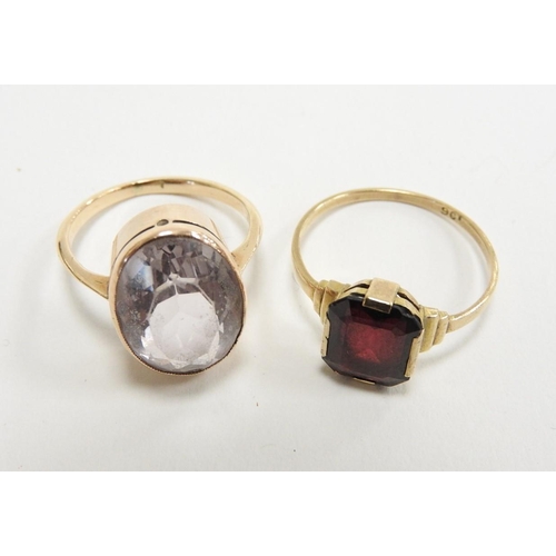 321 - 9ct gold garnet dress ring; also an 9ct gold and gem set dress ring, gross weight 6g (2)