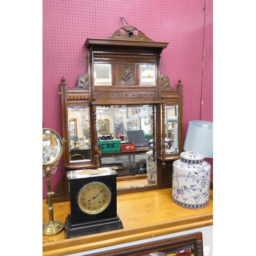 365 - Victorian walnut mirrored over mantel, width 114cm, height 117cm