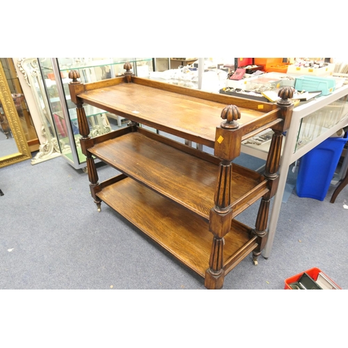 366 - Victorian oak three tier buffet, width 121cm, height 103cm