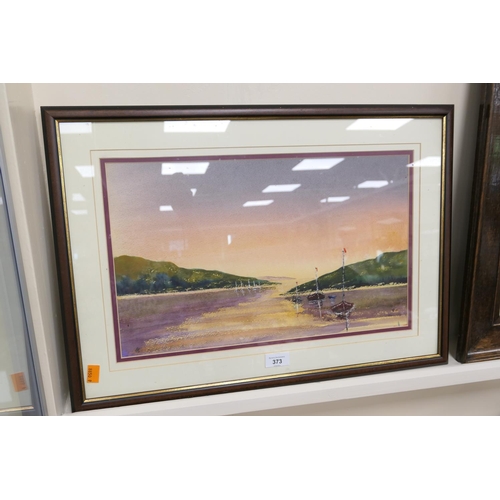 373 - Framed watercolour of sailing boats at high tide