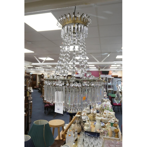 392 - 1920s cut and moulded glass tear shaped chandelier with coronet top, 65cm drop x 40cm