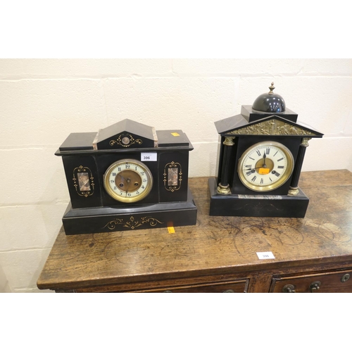 396 - Two French polished slate chiming mantel clocks