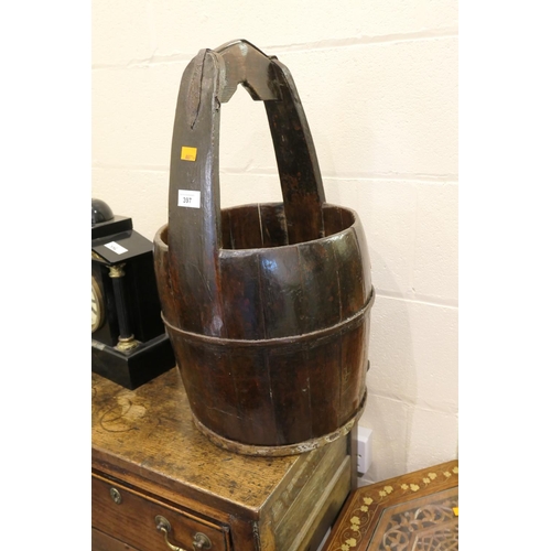 397 - Old coopered wooden water pail, 19th Century