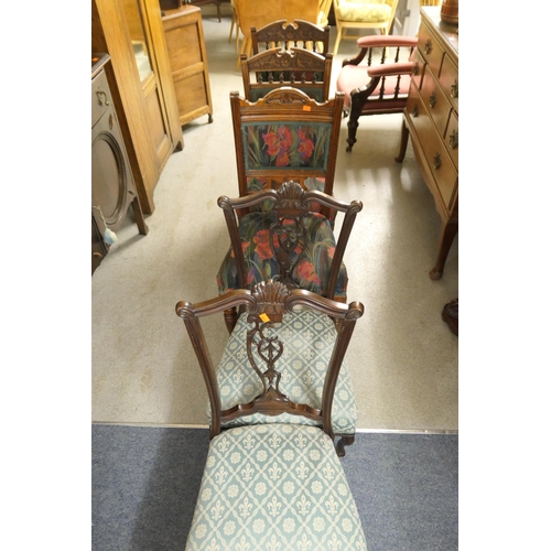 405 - Pair of Victorian carved mahogany nursing chairs, three further similarly upholstered dining chairs ... 