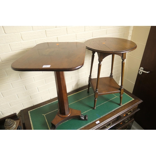 416 - Victorian mahogany tilt top tripod table and an Edwardian oak two tier circular table (2)