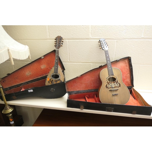 426 - Traditional Italian mandolin, cased, and an Anglo-Neapolitan mandolin with decorative picture back