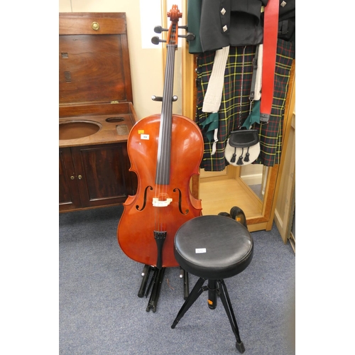 454 - Student's cello with stand, music stand and stool