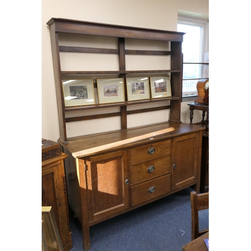 463 - Late 19th Century oak dresser with plate rack, width 153cm, height 198cm