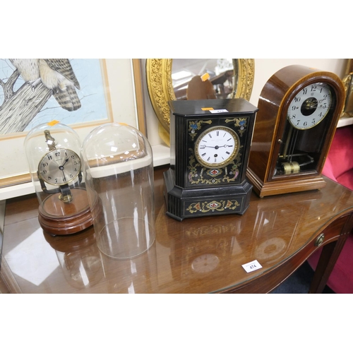 475 - Bulle mahogany cased electric mantel clock; also an 800 day anniversary type electric timepiece unde... 