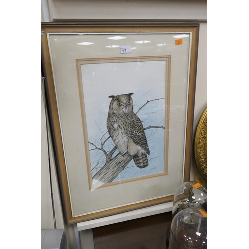 476 - Eric Peake (b. 1940), eagle owl, watercolour and gouache, signed, 46cm x 30cm