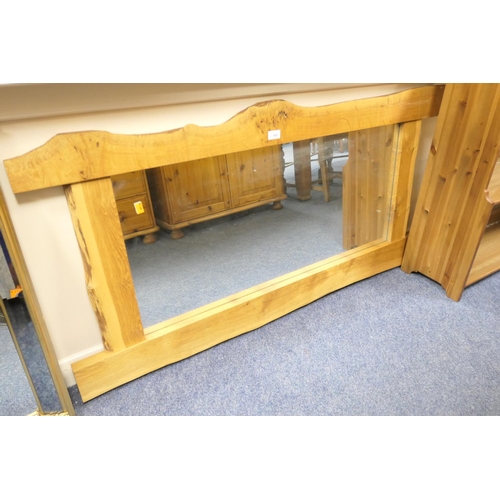 505 - Hewn oak framed over mantel mirror, width 136cm, height 990cm