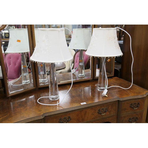 659 - Pair of modern Laura Ashley crystal glass table lamps with embroidered cream fabric shades, height 5... 