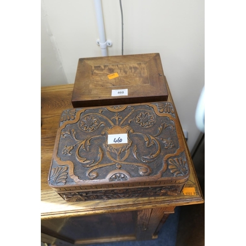 460 - Carved oak sewing box and a mahogany box (2)