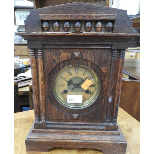 781 - German oak chiming mantel clock