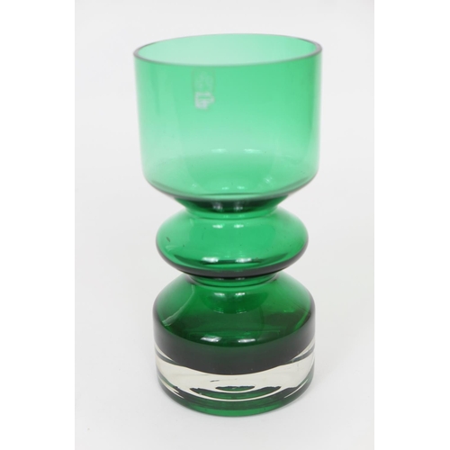 160 - Tamara Aladin for Riihimaen Lasi Oy, pine green geometric glass vase, circa 1960s, with applied labe... 