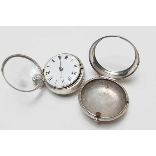 384 - George III pair cased verge pocket watch, by Robert Henderson, Scarborough, circa 1760 (?), 44mm whi... 