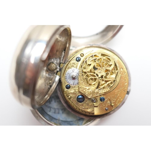 386 - George III pair cased silver verge pocket watch, by Robinson, London, 37mm white dial with Arabic ou... 