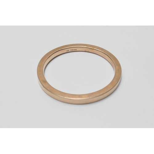 419 - 9ct gold bangle, Birmingham 1945, square section, interior diameter 70mm, weight approx. 19g