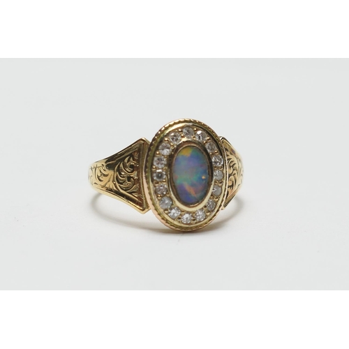 436 - Edwardian opal and diamond memoriam ring, in 15ct gold, centred with an opal approx. 7mm x 4mm, bord... 