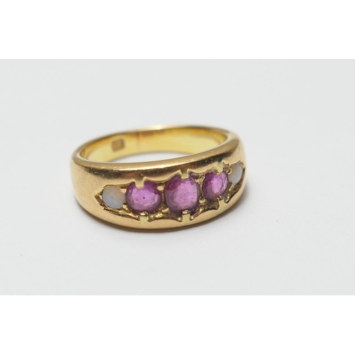 481 - Edwardian ruby and opal five stone ring, circa 1900-1909, in 18ct yellow gold, size L, gross weight ... 