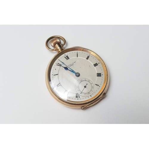 483 - Thomas Russell & Son, Liverpool, gold plated open face pocket watch, circa 1930, silver coloured dia... 