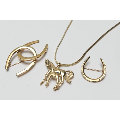 510 - Equestrian interest jewellery comprising: yellow gold mare and foal pendant suspended from a 14ct go... 