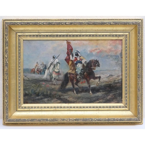 543 - G Armenaki (active late 19th Century), Pair, Camel racing, Giza, and Arabs hunting, signed oils on p... 