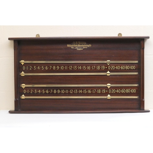 629 - A D Henning mahogany billiard scoreboard, 89cm x 48cm