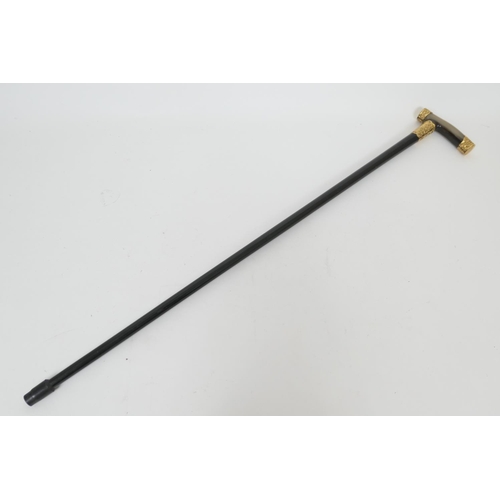 662 - George V presentation ebony walking cane, with a horn handle and gold plated mounts, 90cm