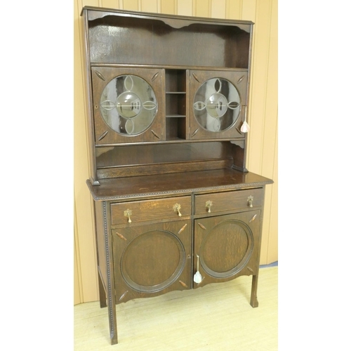 925 - George V oak dresser in Secessionist style, width 113cm, height 133cm, depth 46cm